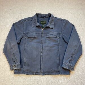 Vintage 90s Carhartt Detroit Style Faded Blue Distressed Canvas Jacket Mens XL